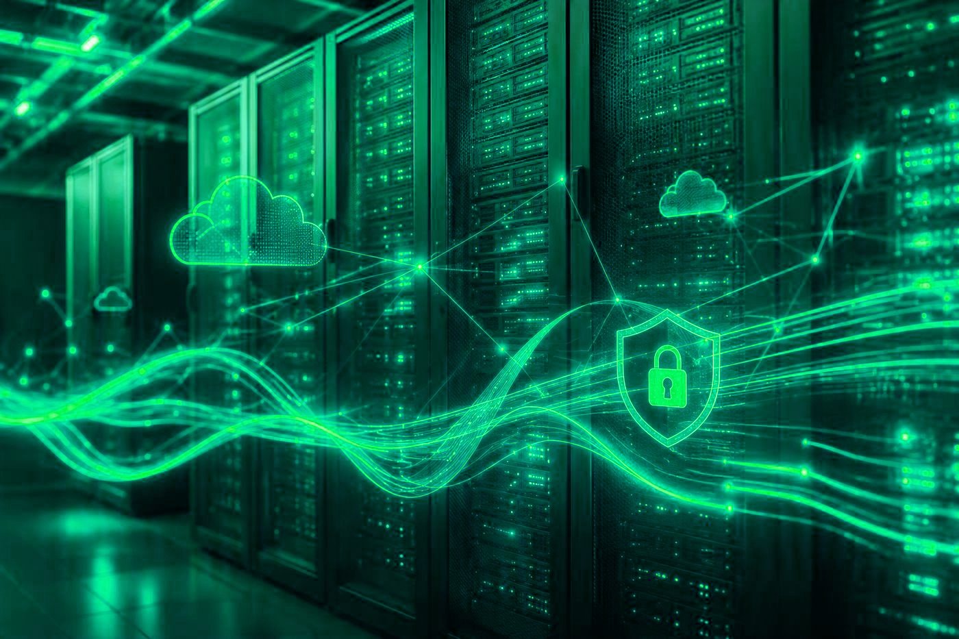 Cybersecurity shield over digital infrastructure