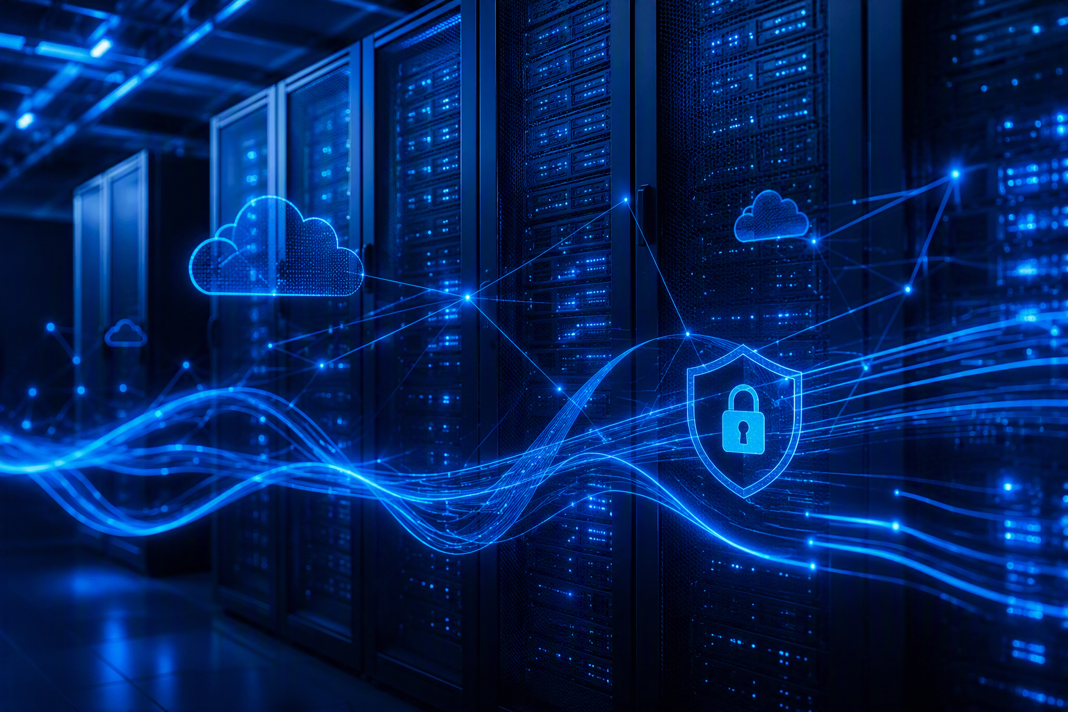 Cybersecurity shield over digital infrastructure